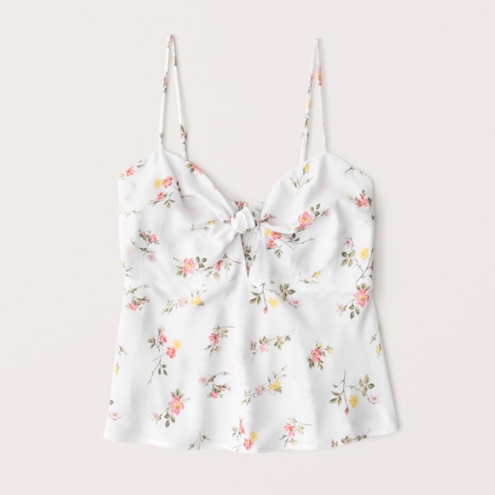 ABERCROMBIE knot front white floral flowy cami size medium NWT